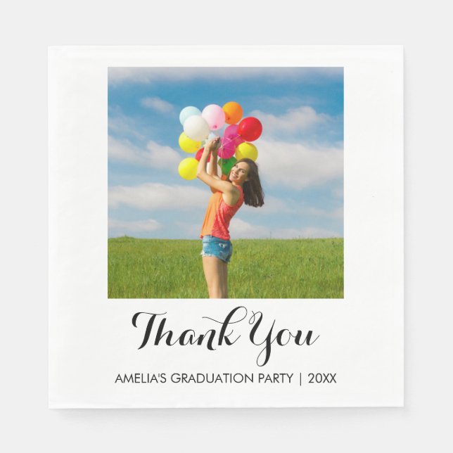 Calligraphy Thank You Photo Graduation Party Paper Napkin (Front)
