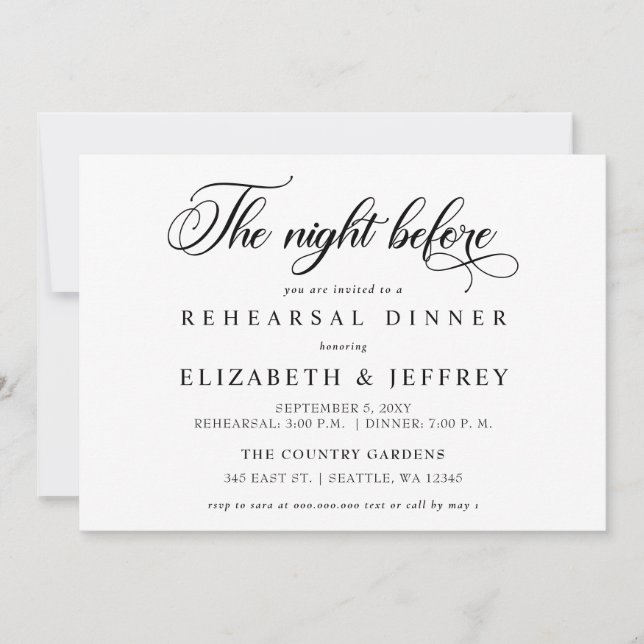 Calligraphy The Night Before Rehearsal Dinner Invitation (Front)