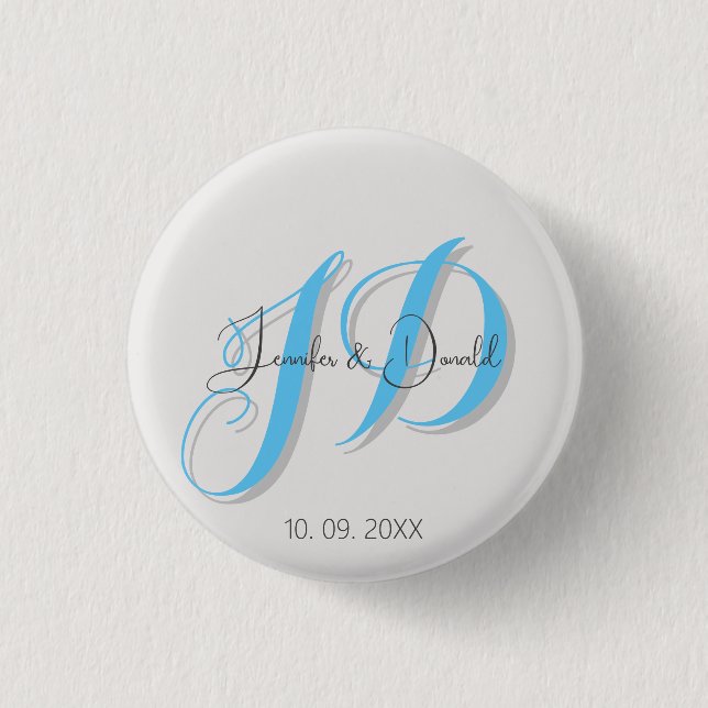 Calligraphy trendy classical script monogram 1 inch round button (Front)