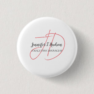Calligraphy trendy classical script monogram 1 inch round button