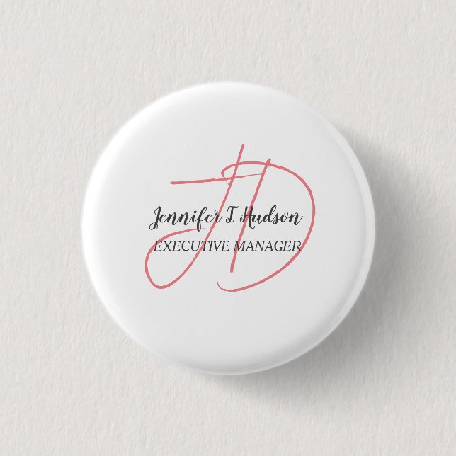 Calligraphy trendy classical script monogram 1 inch round button (Front)