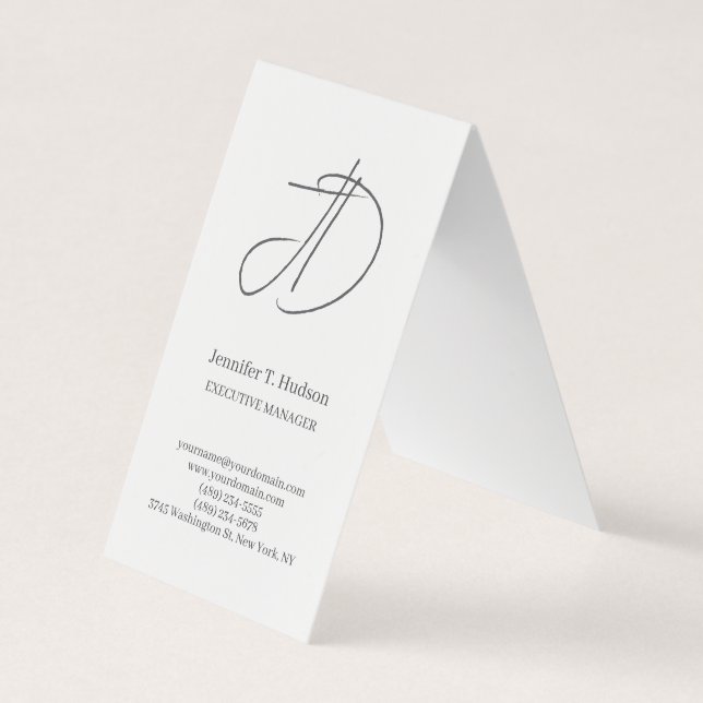 Calligraphy trendy classical script monogram grey business card (Front)
