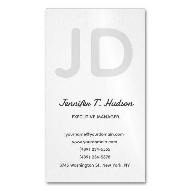 Calligraphy trendy classical script monogram grey 	Magnetic business card (Front Vertical)