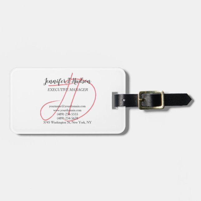 Calligraphy trendy classical script monogram luggage tag (Front Horizontal)