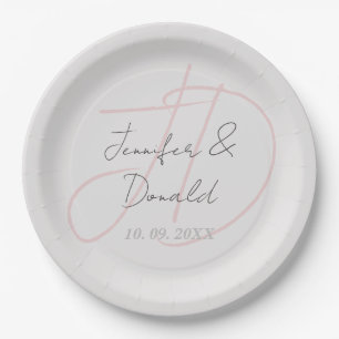 Calligraphy trendy classical script monogram paper plate