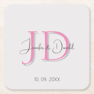 Calligraphy trendy classical script monogram square paper coaster