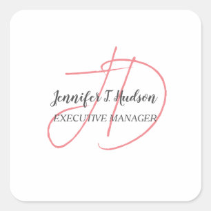 Calligraphy trendy classical script monogram square sticker