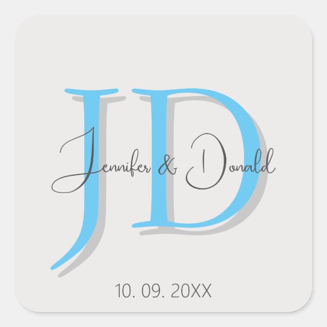 Calligraphy trendy classical script monogram square sticker (Front)