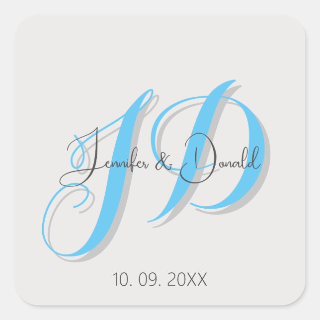 Calligraphy trendy classical script monogram square sticker (Front)