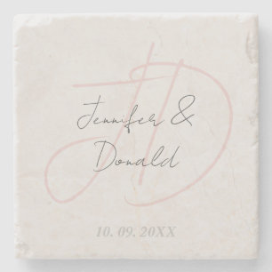 Calligraphy trendy classical script monogram stone coaster