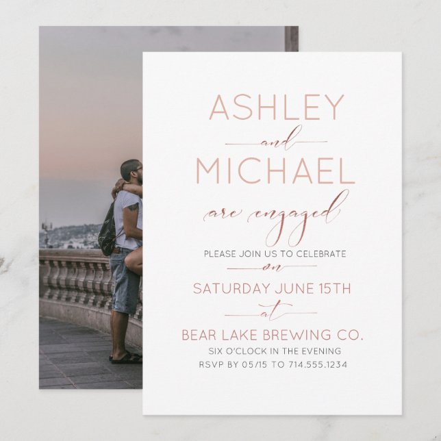 CALLIGRAPHY TYPOGRAPHY Blush Rose Gold Engagement Invitation (Front/Back)