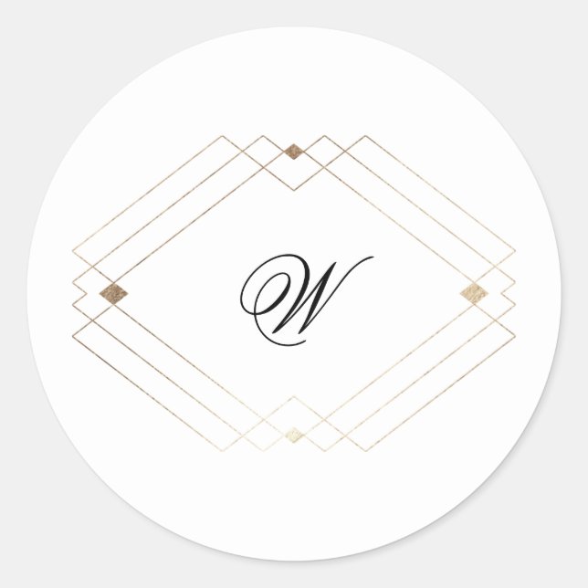 Calligraphy Typography Monogram Gold Deco Wedding Classic Round Sticker (Front)