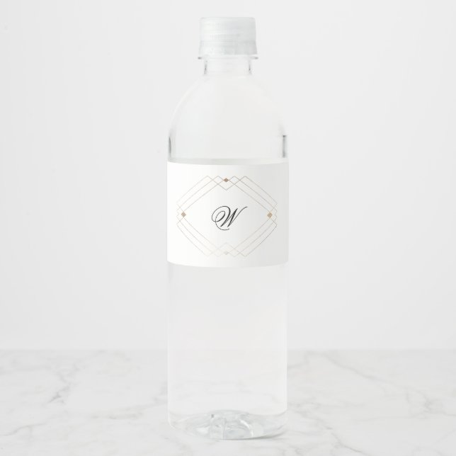 Calligraphy Typography Monogram Gold Deco Wedding Water Bottle Label (Front)