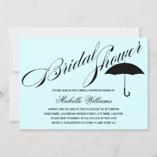 Calligraphy Umbrella Aqua Bridal Shower Invitation