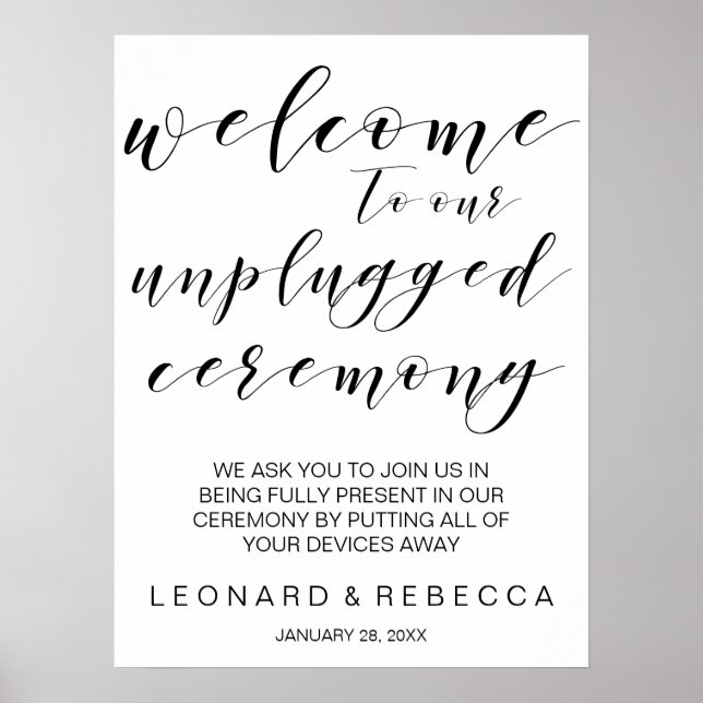Calligraphy unplugged ceremony sign (Front)
