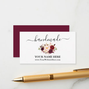 Calligraphy Watercolor Burgundy Floral Handmade  Enclosure Card
