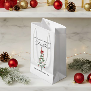 Calligraphy Watercolor Christmas Tree Red Bow Small Gift Bag