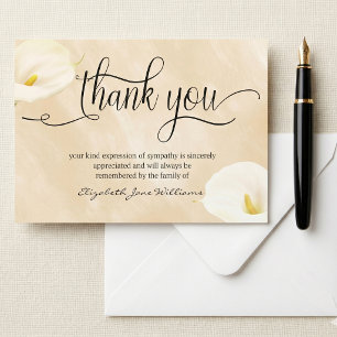 Calligraphy Watercolor Lillies Funeral Thank You Card