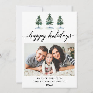 Calligraphy Watercolor Pines Photo Holiday Card