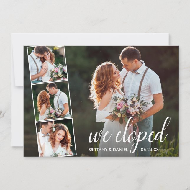 Calligraphy We Eloped 4 Photo Wedding Announcement (Front)