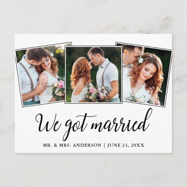 Calligraphy We Got Married Wedding 3 Photo Postcard (Front)