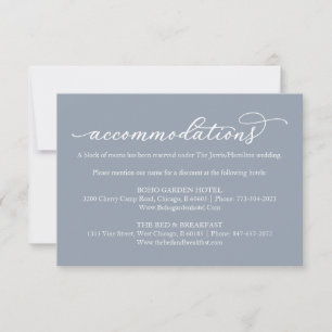 Calligraphy Wedding Accommodations Dusty Blue Card