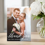 Calligraphy Wedding Bride and Groom Photo Fold Thank You Card<br><div class="desc">Modern Calligraphy Wedding Bride and Groom Photo Thank You Folded Card</div>
