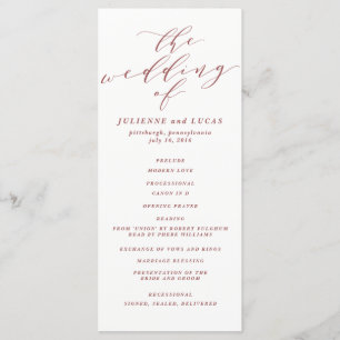 Calligraphy Wedding Ceremony Progam   Burgundy Program