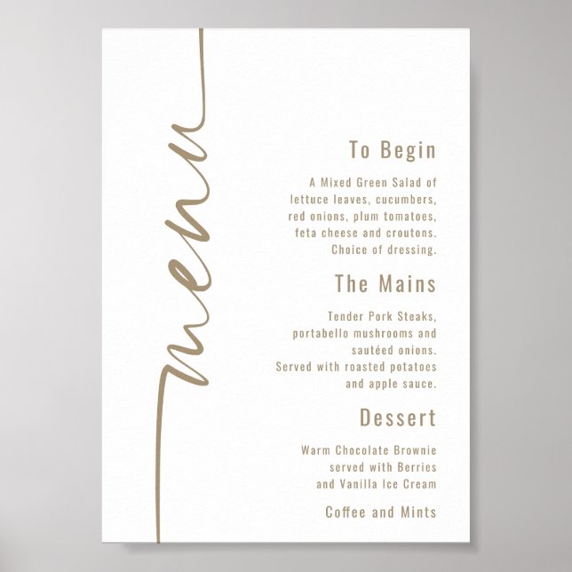 Calligraphy Wedding Champagne Gold Menu  Poster (Front)