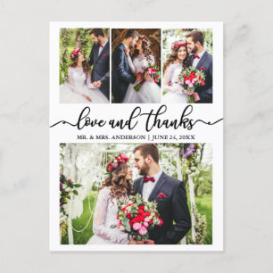 Calligraphy Wedding Collage Love Thanks 4 Photo Postcard