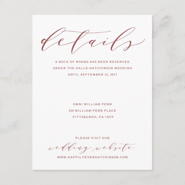 Calligraphy Wedding Details Card | Burgundy (Front)