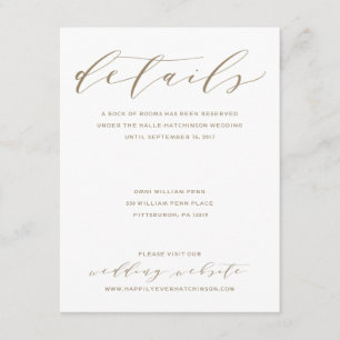 Calligraphy Wedding Details Card Gold