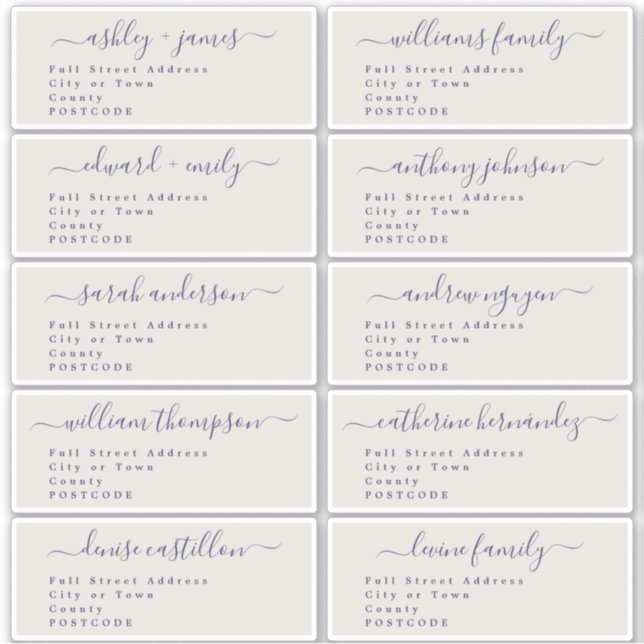 Calligraphy Wedding Guest Address Labels UK Layout (Front)