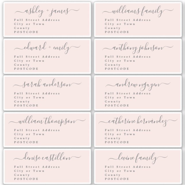 Calligraphy Wedding Guest Address Labels UK Layout (Front)