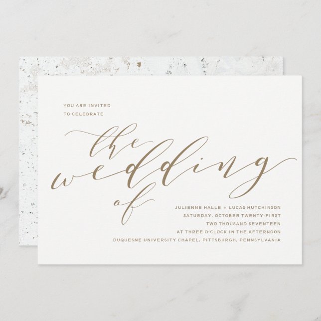Calligraphy Wedding Invitation | Gold (Front/Back)