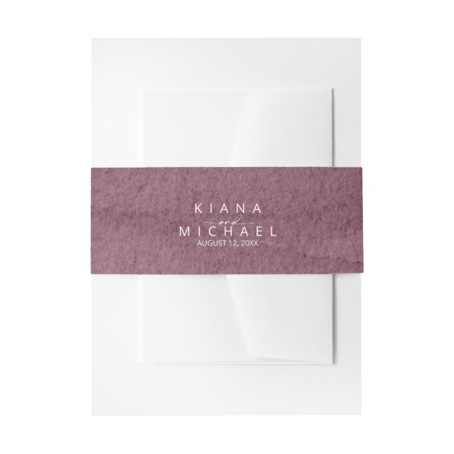 Calligraphy Wedding Mauve ID771 Invitation Belly Band (Front Example)