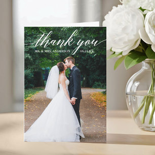 Calligraphy Wedding Photo Elegant Folded Thank You Card