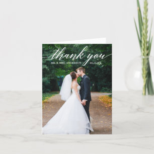 Calligraphy Wedding Photo Elegant Note Thank You Card