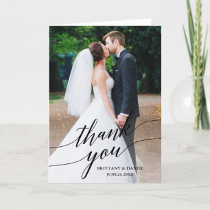 Calligraphy Wedding Photo Overlay Folded Thank You Card