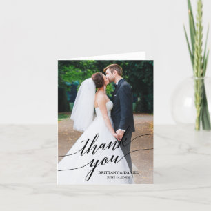 Calligraphy Wedding Photo Overlay Note Thank You Card