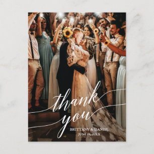 Calligraphy Wedding Photo Script Overlay Thank You Postcard
