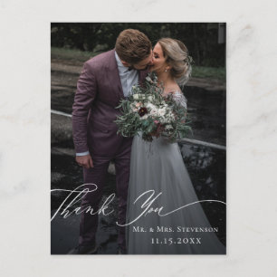 Calligraphy Wedding Photo Thank You Postcard