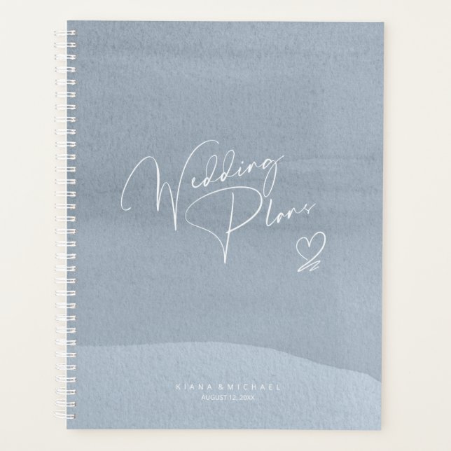 Calligraphy Wedding Plans Dusty Blue ID771 Planner (Front)