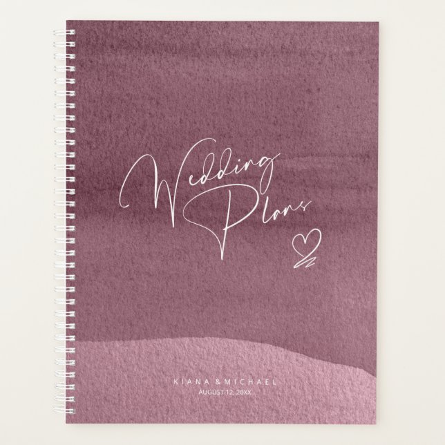 Calligraphy Wedding Plans Mauve ID771 Planner (Front)