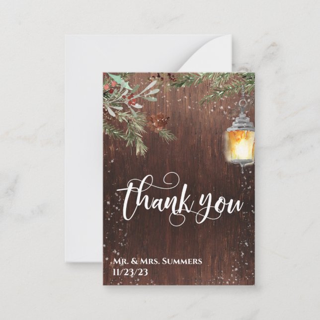 Calligraphy Wedding Thank You Winter Christmas Card (Front)