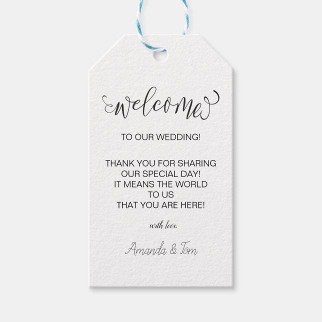 Calligraphy Wedding Welcome Gift Tags (Front)