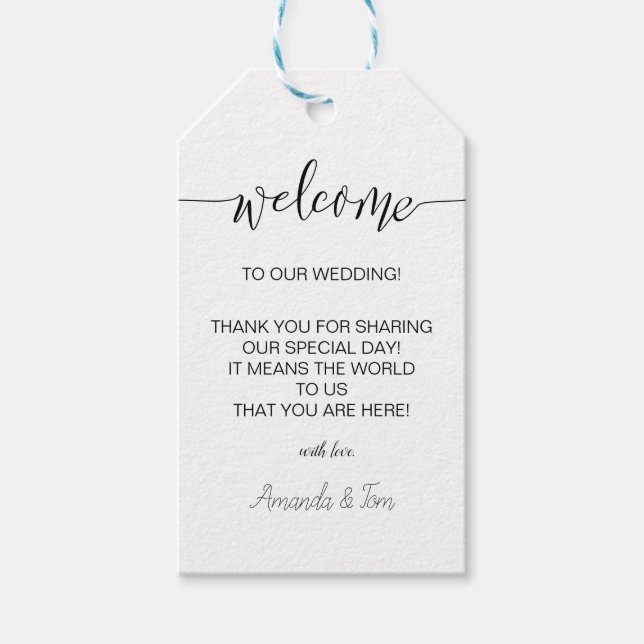 Calligraphy Wedding Welcome Gift Tags (Front)