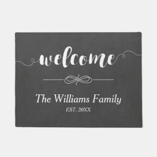 Calligraphy Welcome Chalkboard   Family Name Doormat