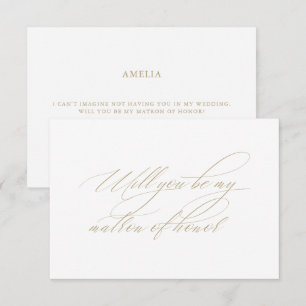 Calligraphy White Matron of Honor Proposal Card