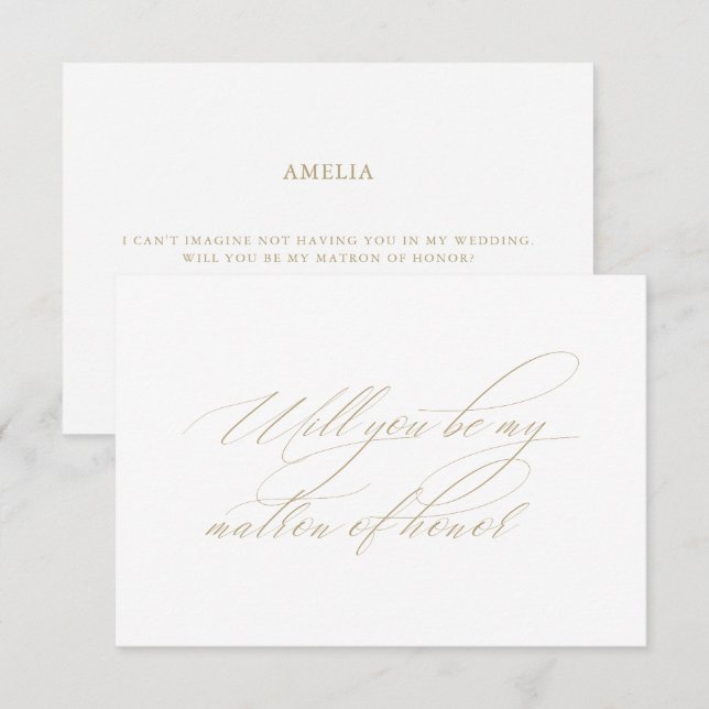 Calligraphy White Matron of Honour Proposal Card (Front/Back)